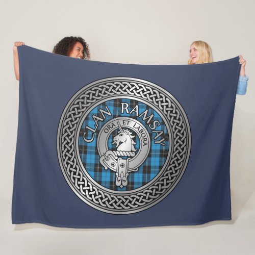 Clan Ramsay Crest  Hunting Tartan Knot Fleece Blanket