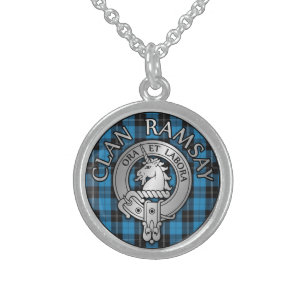 Clan Ramsay Crest & Hunting Tartan Knot Sterling Silver Necklace