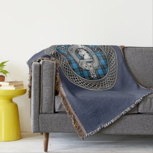 Clan Ramsay Crest & Hunting Tartan Knot Throw Blanket