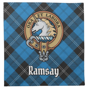 Clan Ramsay Crest over Blue Hunting Tartan Cloth Napkin