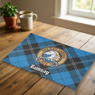 Clan Ramsay Crest over Blue Hunting Tartan Cloth Placemat