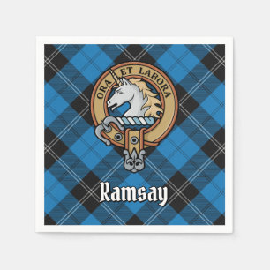 Clan Ramsay Crest over Blue Hunting Tartan Napkins