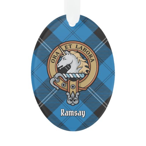 Clan Ramsay Crest over Blue Hunting Tartan Ornament