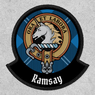 Clan Ramsay Crest over Blue Hunting Tartan Patch