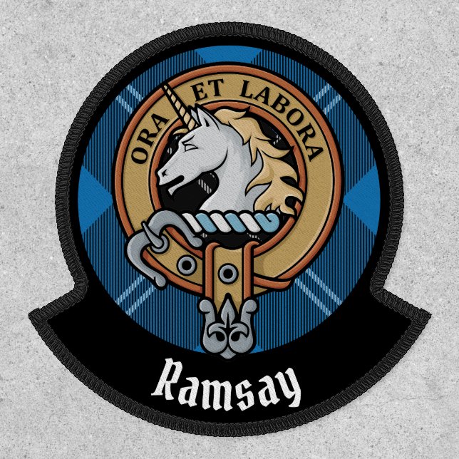 Clan Ramsay Crest over Blue Hunting Tartan Patch (Front)