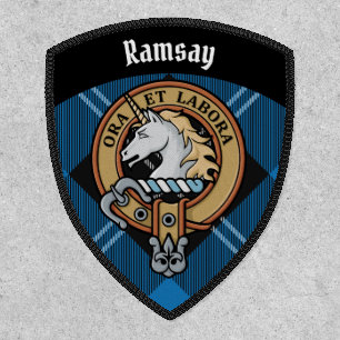 Clan Ramsay Crest over Blue Hunting Tartan Patch