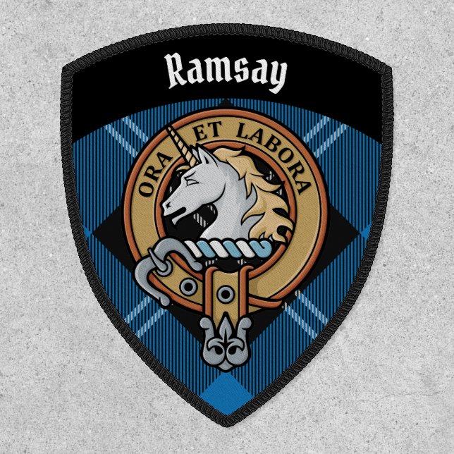 Clan Ramsay Crest over Blue Hunting Tartan Patch (Front)