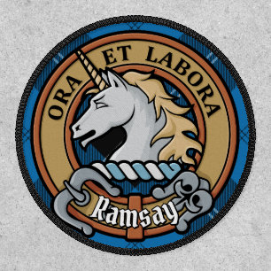 Clan Ramsay Crest over Blue Hunting Tartan Patch