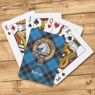 Clan Ramsay Crest over Blue Hunting Tartan Poker Cards