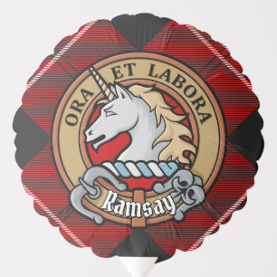 Clan Ramsay Crest over Red Tartan Balloon
