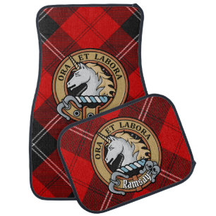 Clan Ramsay Crest over Red Tartan Car Floor Mat