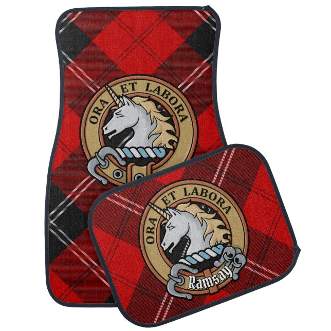 Clan Ramsay Crest over Red Tartan Car Floor Mat (Set)