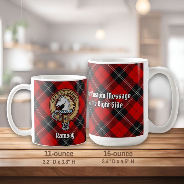 Clan Ramsay Crest over Red Tartan Coffee Mug (Creator Uploaded)