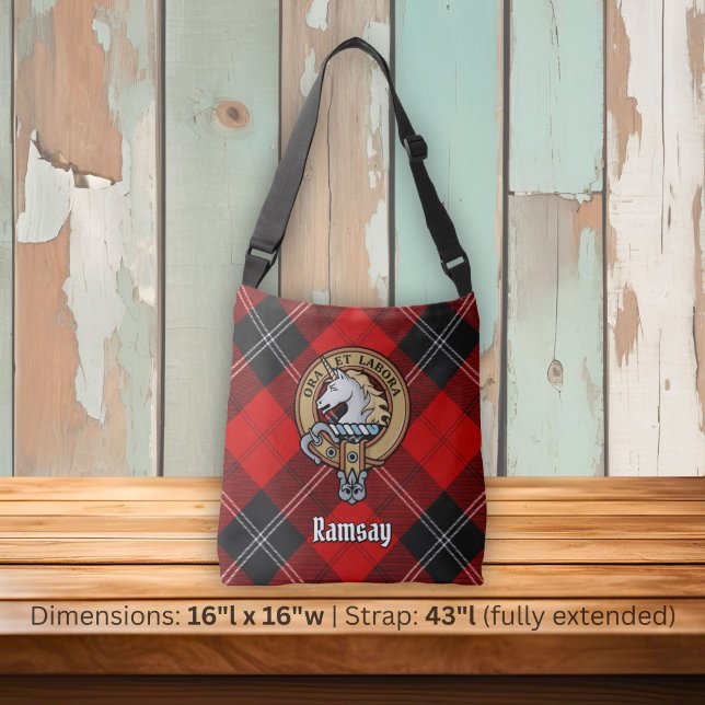 Clan Ramsay Crest over Red Tartan Crossbody Bag (Creator Uploaded)