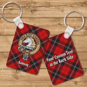 Clan Ramsay Crest over Red Tartan Keychain
