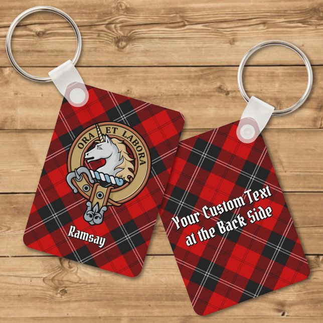 Clan Ramsay Crest over Red Tartan Keychain (Creator Uploaded)