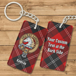 Clan Ramsay Crest over Red Tartan Keychain