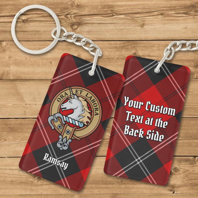 Clan Ramsay Crest over Red Tartan Keychain (Creator Uploaded)