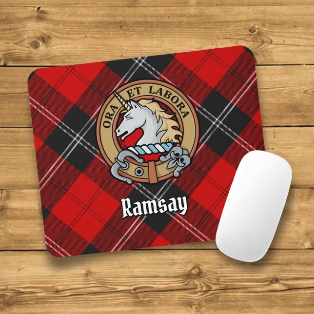 Clan Ramsay Crest over Red Tartan Mouse Pad (Creator Uploaded)