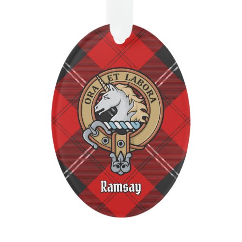 Clan Ramsay Crest over Red Tartan Ornament