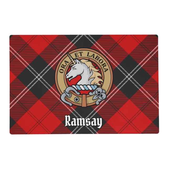 Clan Ramsay Crest over Red Tartan Placemat (Front)