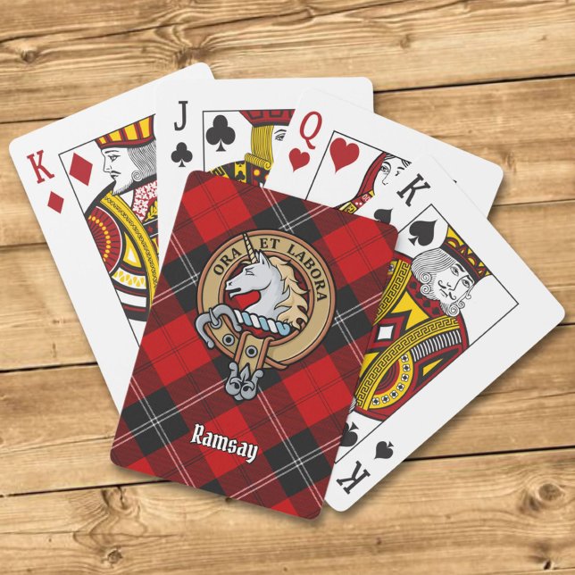 Clan Ramsay Crest over Red Tartan Poker Cards (Creator Uploaded)