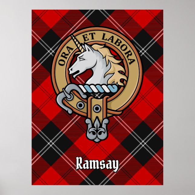 Clan Ramsay Crest over Red Tartan Poster (Front)