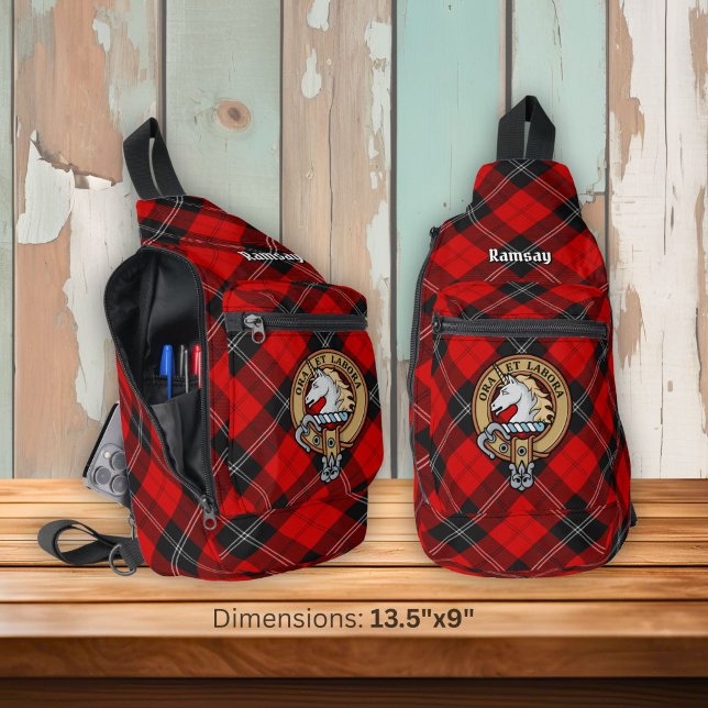 Clan Ramsay Crest over Red Tartan Sling Bag (Creator Uploaded)