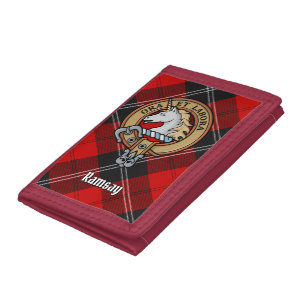 Clan Ramsay Crest over Red Tartan Trifold Wallet