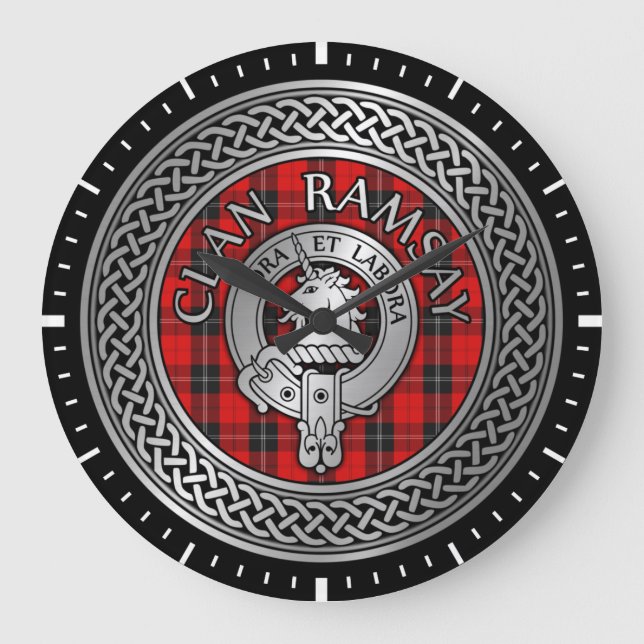 Clan Ramsay Crest & Tartan Knot Large Clock (Front)