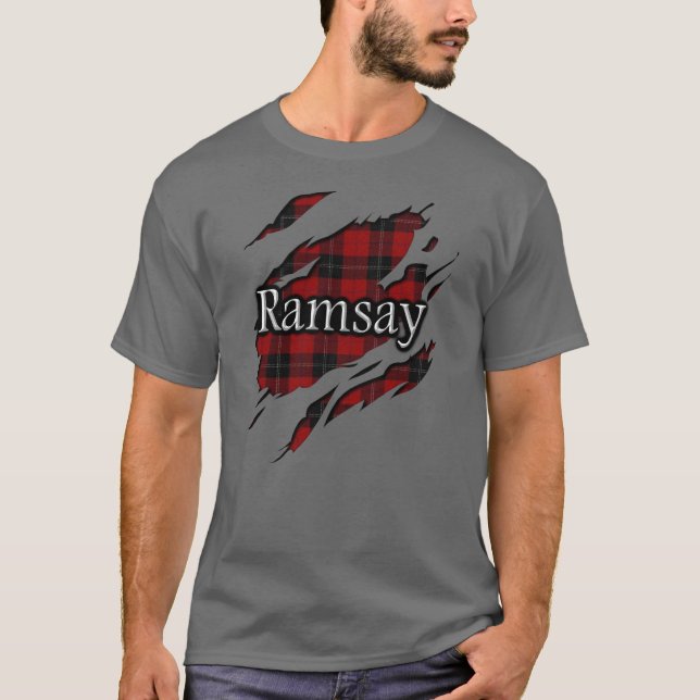 Clan Ramsay Ramsey Red Black Tartan Spirit T-Shirt (Front)