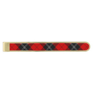Clan Ramsay Red Tartan Gold Finish Tie Bar