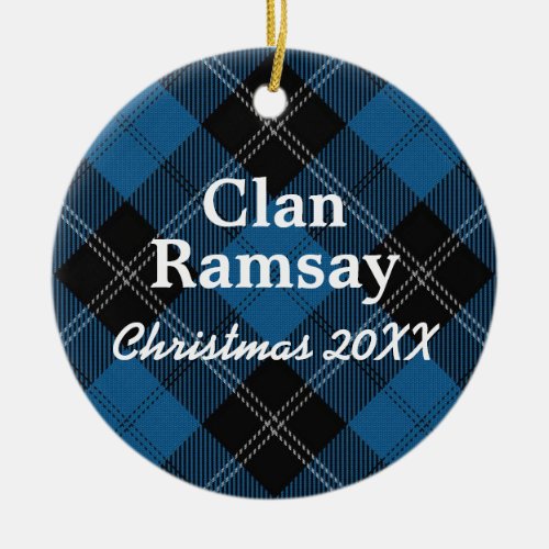Clan Ramsay Scottish Blue Hunting Tartan Ceramic Ornament