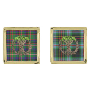 Clan Reid Tartan And Celtic Tree Of Life Gold Cufflinks