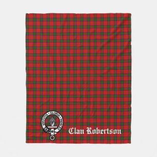 Clan Robertson Crest Badge and Tartan Fleece Blanket