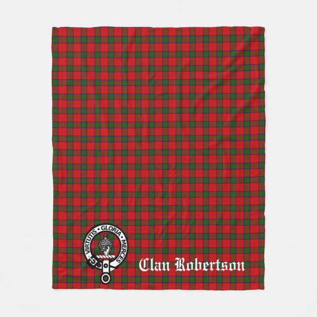 Clan Robertson Crest Badge and Tartan Fleece Blanket (Front)
