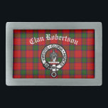 Clan Robertson Crest Badge & Tartan Belt Buckle<br><div class="desc">Scottish Clan Robertson crest badge & customizable text on clan tartan background</div>