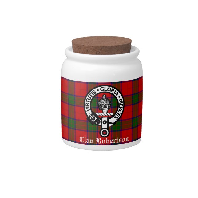 Clan Robertson Crest Badge & Tartan Candy Jar (Front)