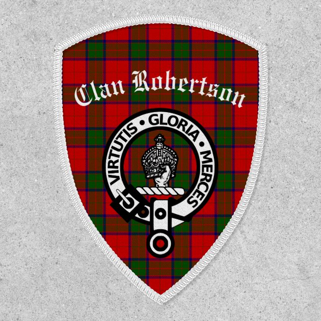 Clan Robertson Crest Badge & Tartan Iron On Patch (Front)