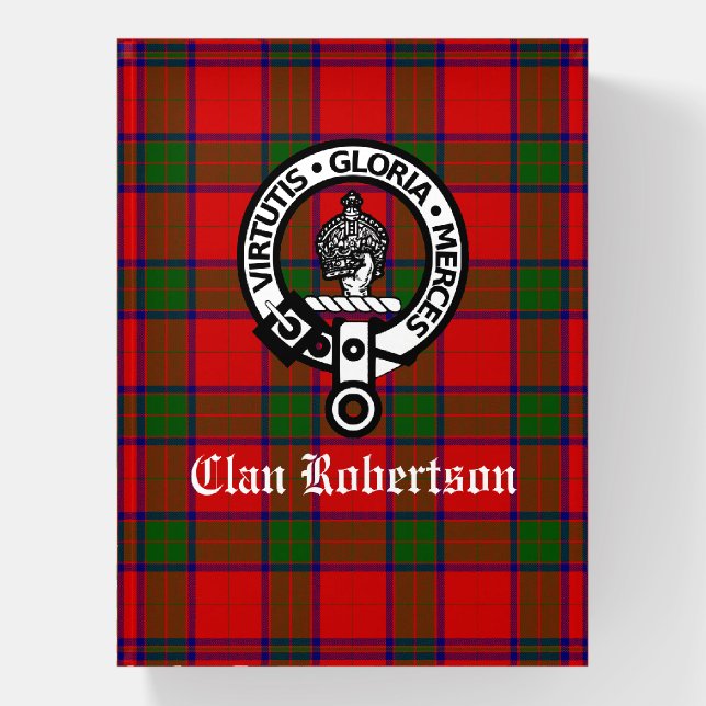 Clan Robertson Crest Badge & Tartan Paperweight (Vertical)