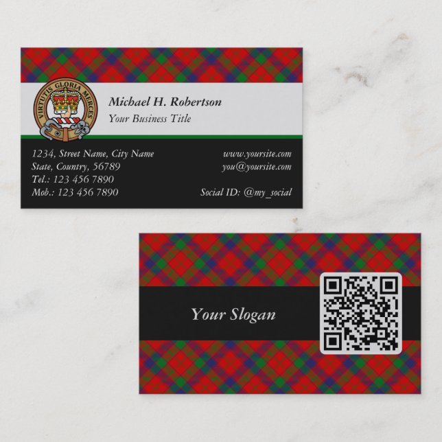 Clan Robertson Crest over Tartan Business Card (Front/Back)