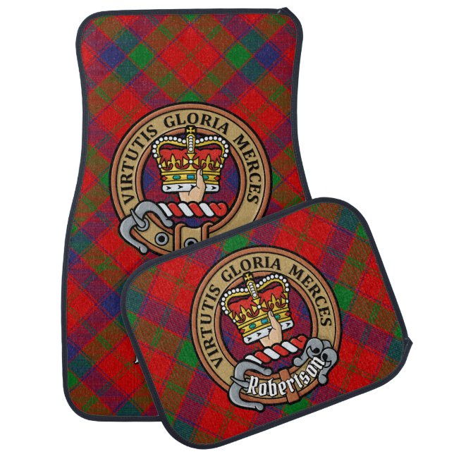 Clan Robertson Crest over Tartan Car Floor Mat (Set)