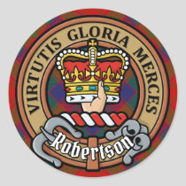 Clan Robertson Crest over Tartan Classic Round Sticker