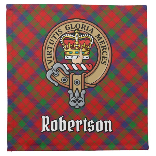 Clan Robertson Crest over Tartan Cloth Napkin (Front)