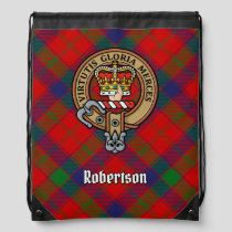Clan Robertson Crest over Tartan Drawstring Bag