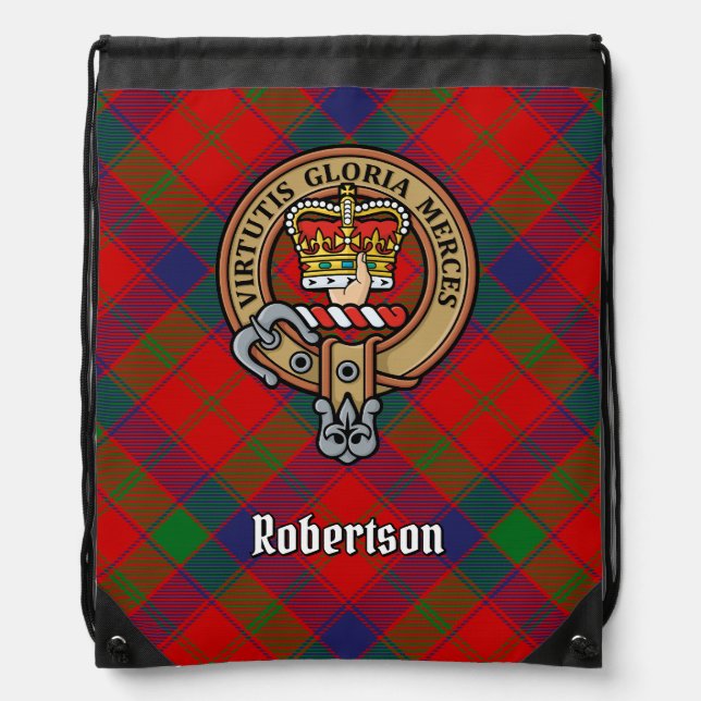 Clan Robertson Crest over Tartan Drawstring Bag (Front)