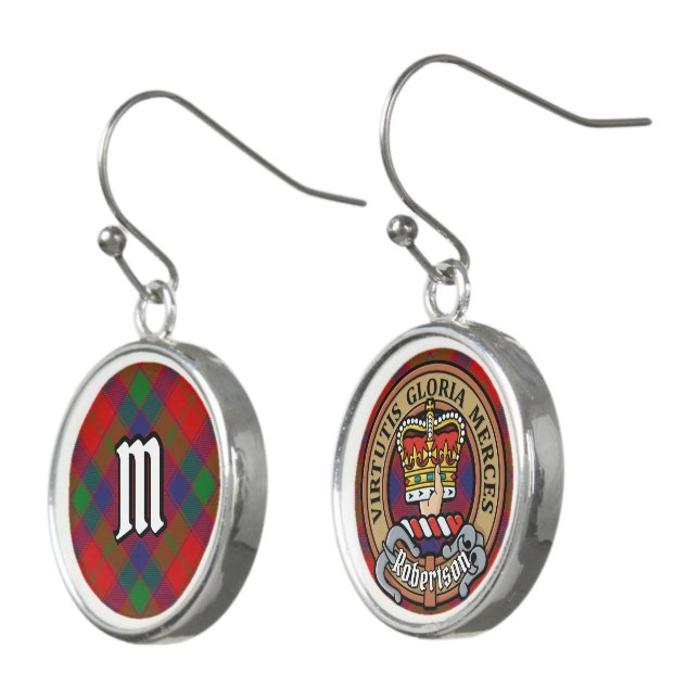 Clan Robertson Crest over Tartan Earrings (Angled)