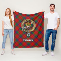 Clan Robertson Crest over Tartan Fleece Blanket