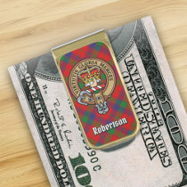 Clan Robertson Crest over Tartan Gold Finish Money Clip