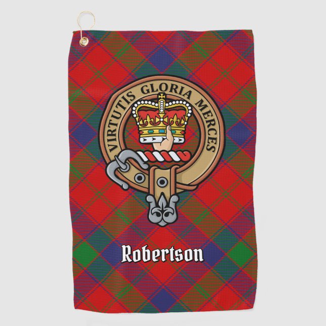 Clan Robertson Crest over Tartan Golf Towel (Front)